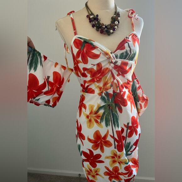 NEW Floral Women’s Floral Print Cold Shoulder Drawstring Side Bodycon Dress 3X - Picture 5 of 10